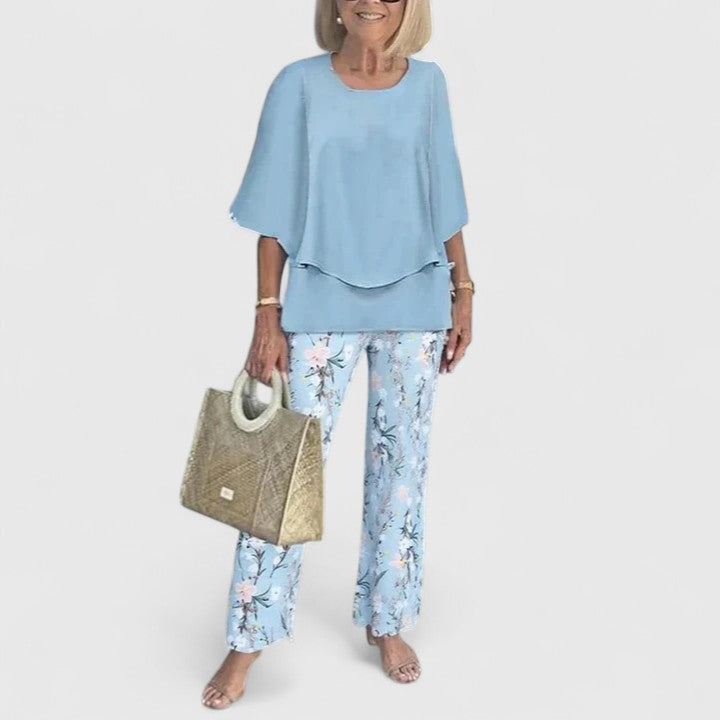 Celine | Women's Floral Print Top with Wide-Leg Trousers Set