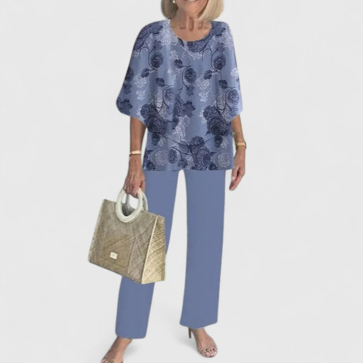 Celine | Women's Floral Print Top with Wide-Leg Trousers Set