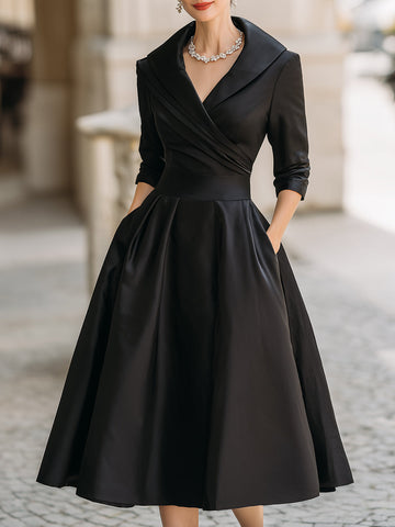 Beatrice | Women¡äs Retro Satin Midi Dress Featuring a Draped Collar
