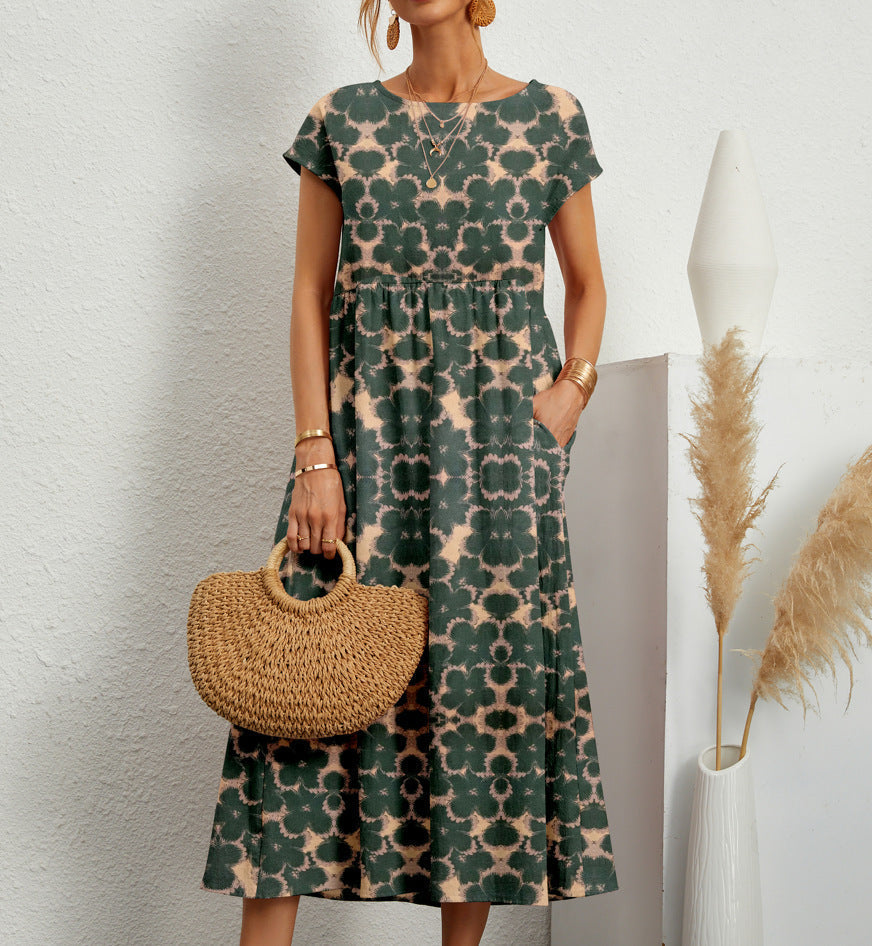 Eden | Women's Floral Dress with A-Line Silhouette and Short Sleeves