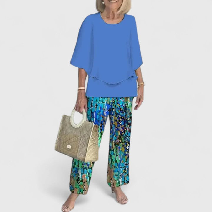 Celine | Women's Floral Print Top with Wide-Leg Trousers Set