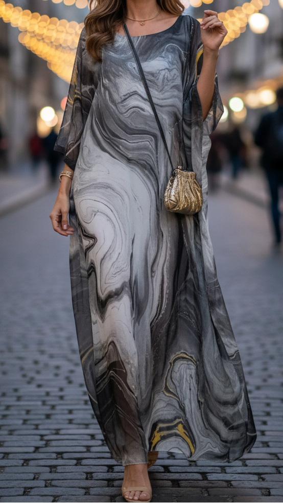 Aura | Women's Chiffon Kaftan Maxi Dress Batwing Sleeve Formal