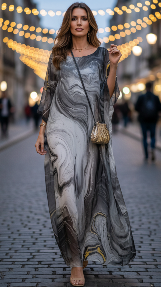 Aura | Women's Chiffon Kaftan Maxi Dress Batwing Sleeve Formal