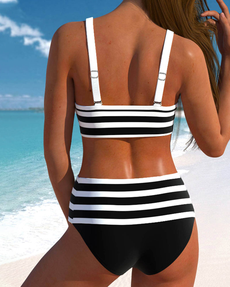 Caroline | Women's High Waist Striped Bikini Set