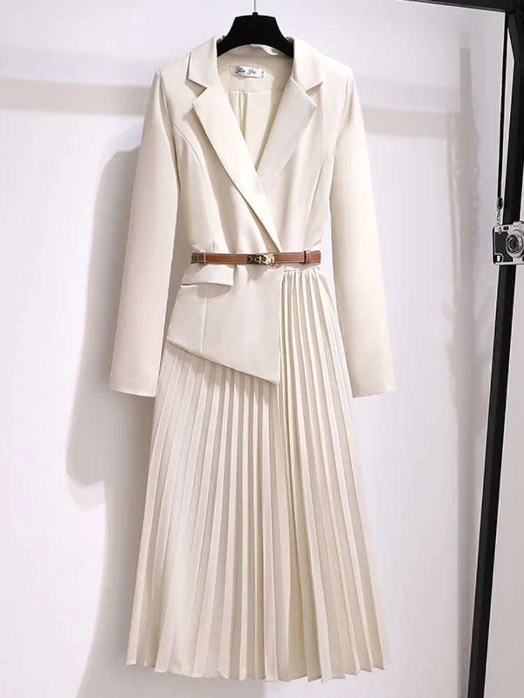 Adrienne | Women's Belted Pleated Midi Dress