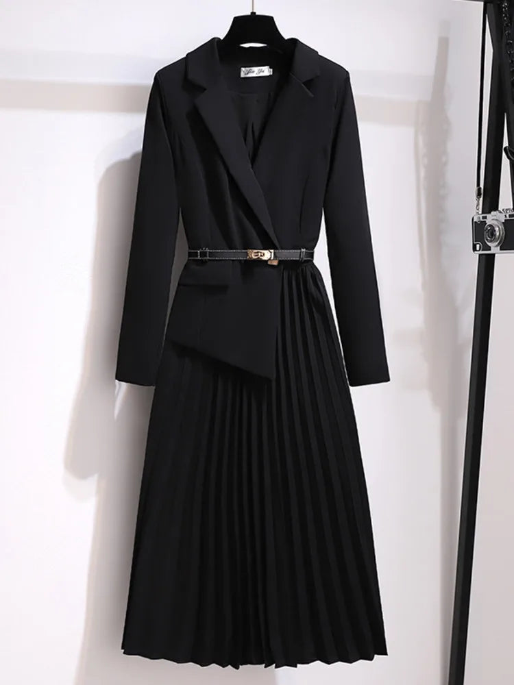 Adrienne | Women's Belted Pleated Midi Dress