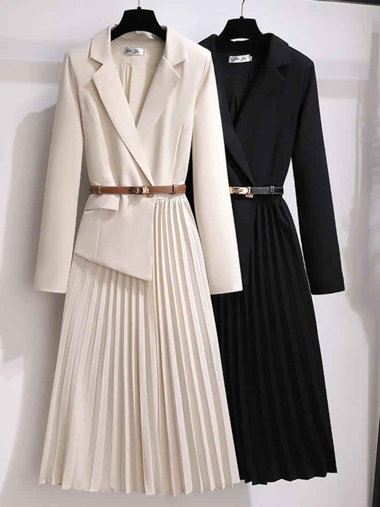 Adrienne | Women's Belted Pleated Midi Dress