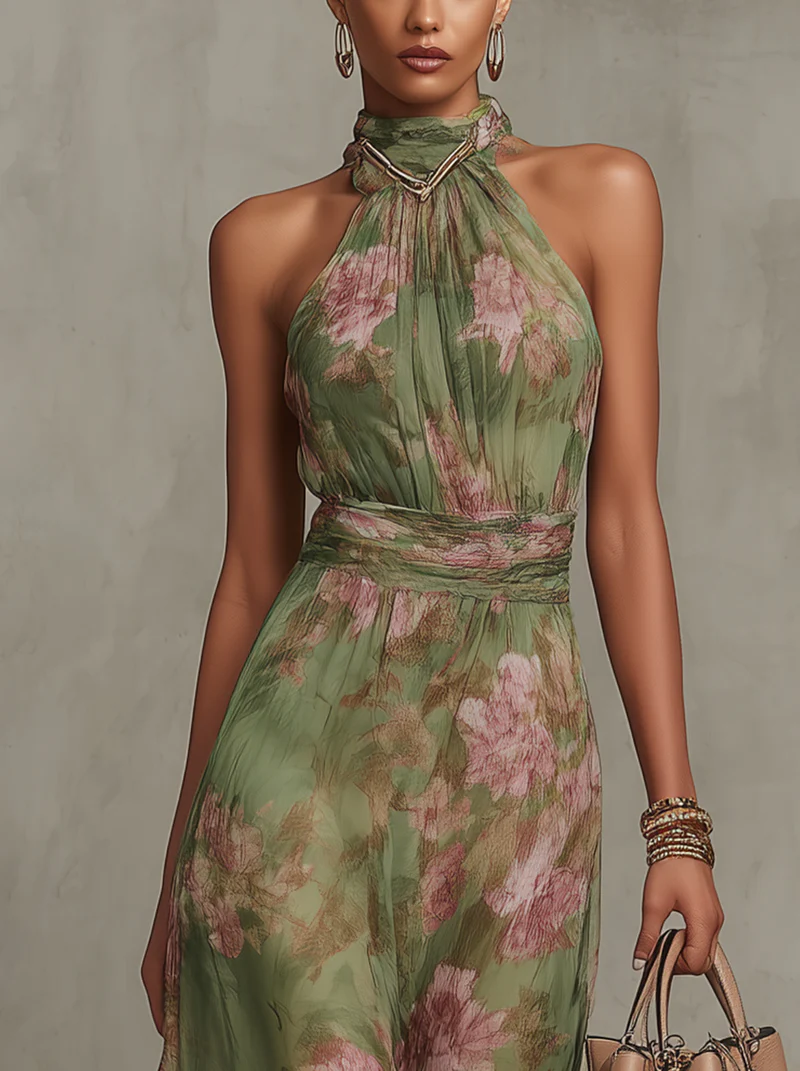 Aurelia | Women's Floral Halter Neck Maxi Dress