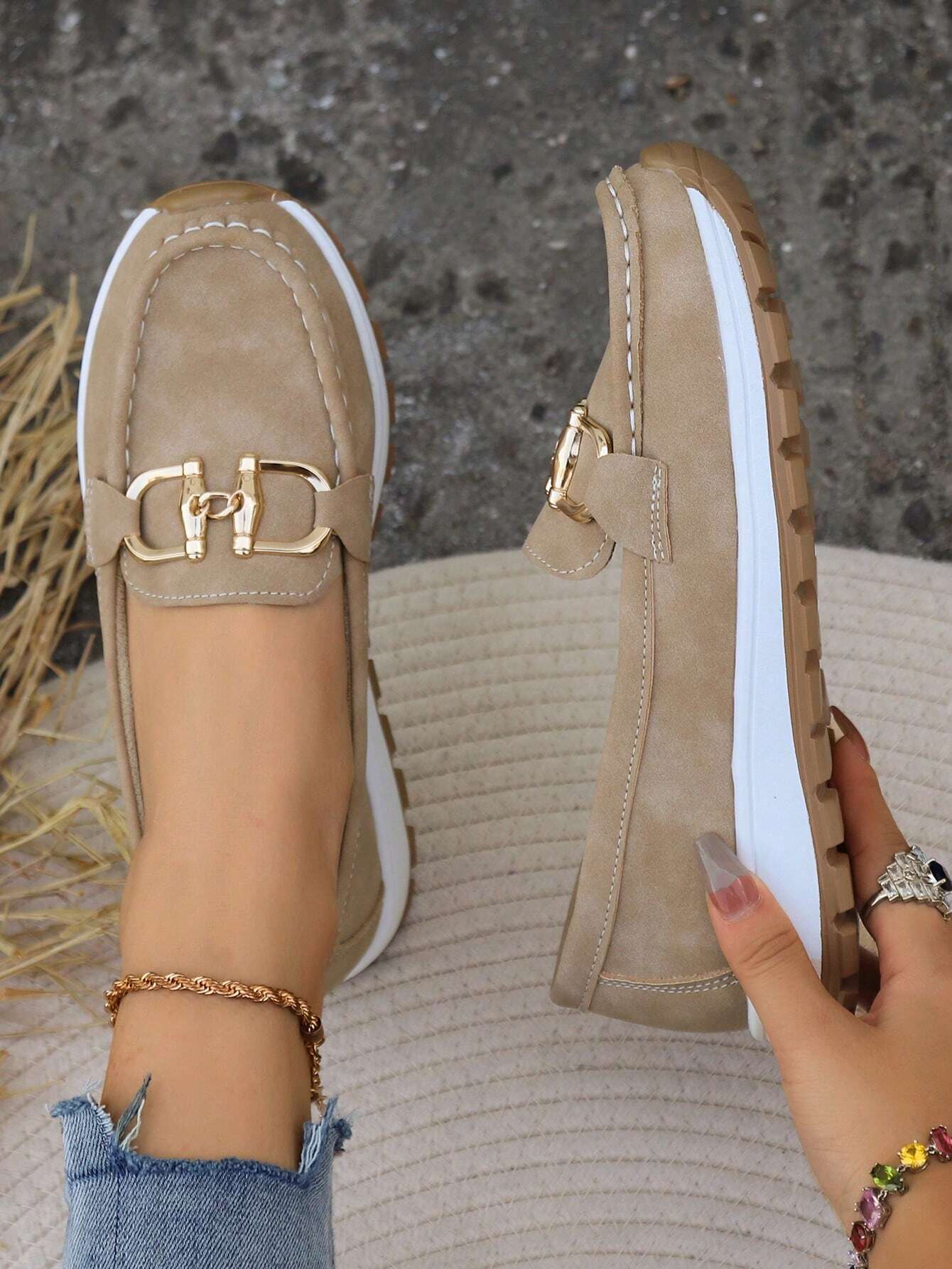 Azalea | Women's Gold Buckle Comfort Loafers