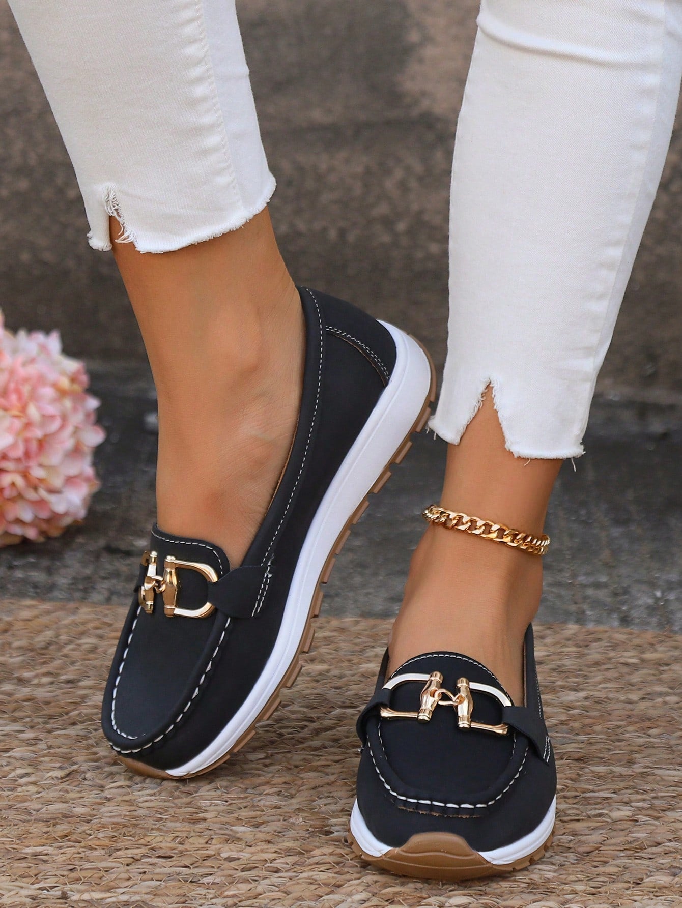 Azalea | Women's Gold Buckle Comfort Loafers