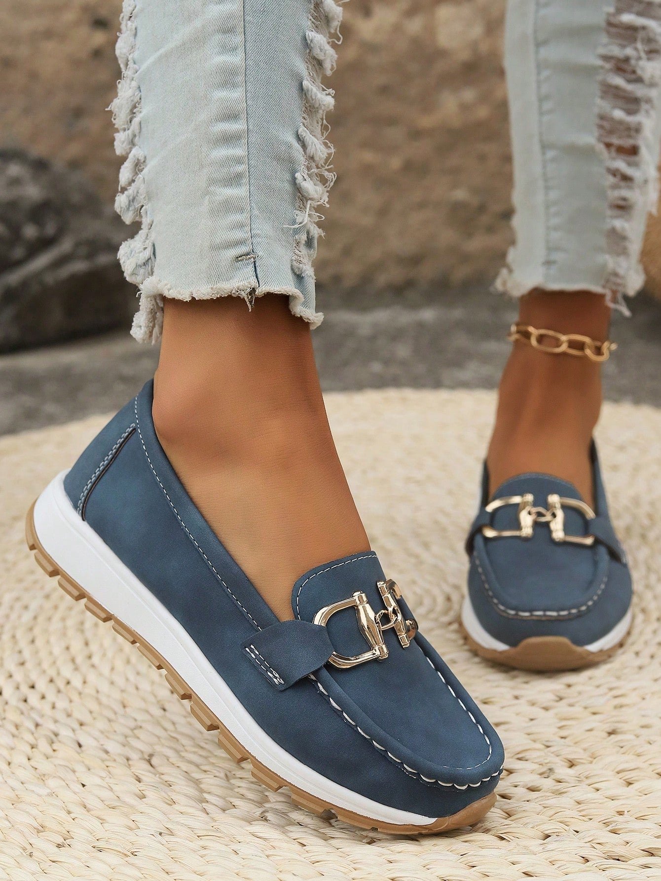 Azalea | Women's Gold Buckle Comfort Loafers