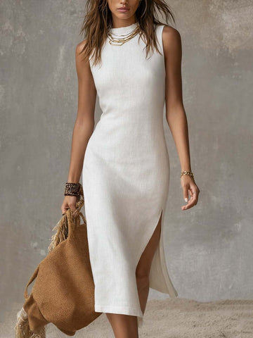 Elly | Women's Sleeveless Ribbed Side Split Midi Dress