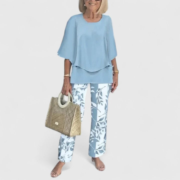 Celine | Women's Floral Print Top with Wide-Leg Trousers Set