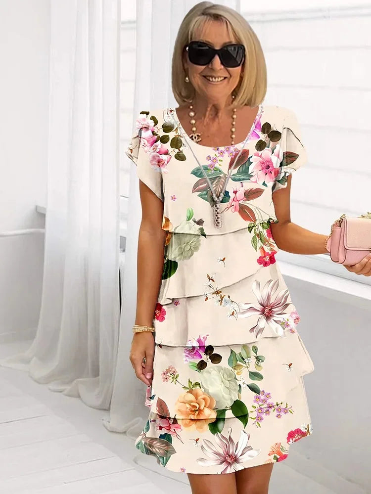 Daphne | Women's Ruffled Floral Dress with Pleated Design and Adjustable Straps