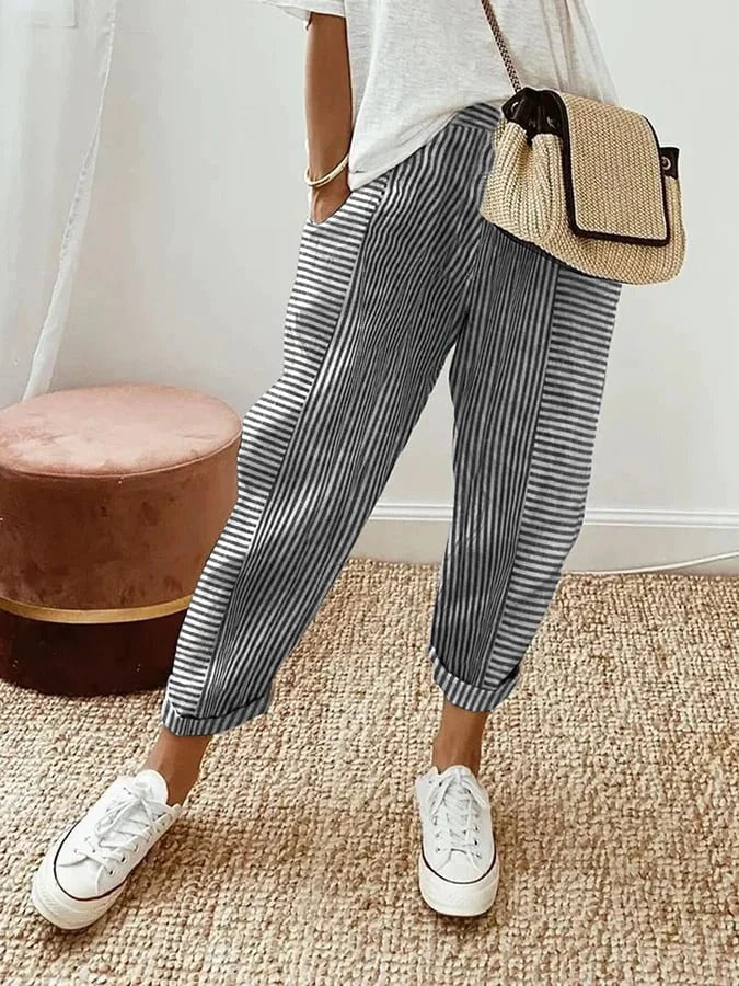 Cove | Striped Trousers with Relaxed Fit and Elastic Waist