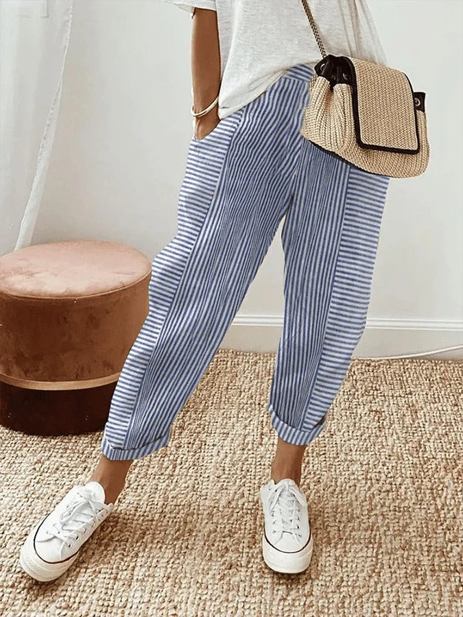 Cove | Striped Trousers with Relaxed Fit and Elastic Waist