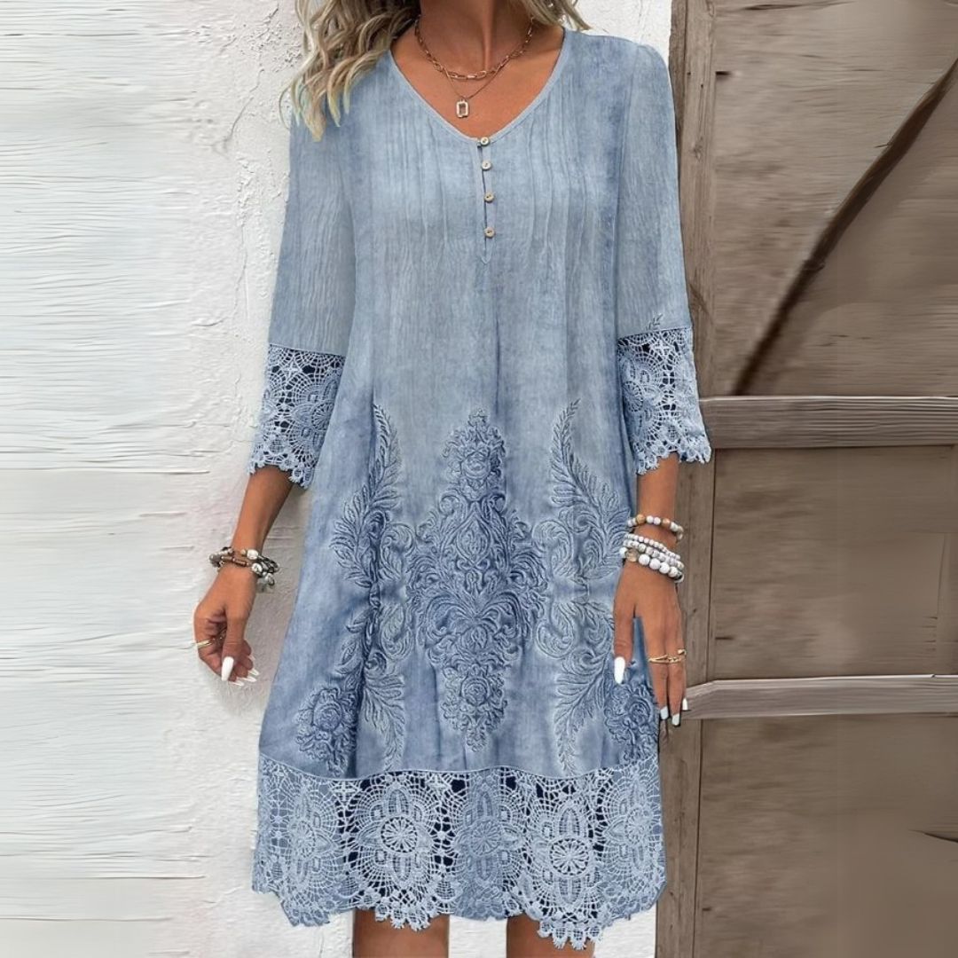 Eliza | Women's Floral Midi Dress with Short Sleeves and A-Line Skirt