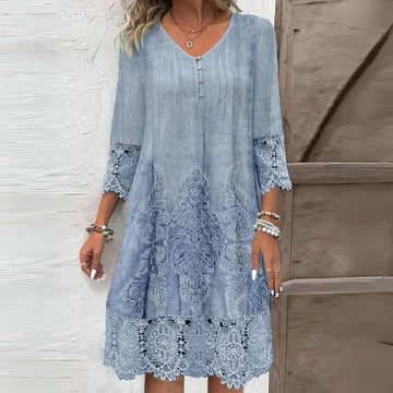 Eliza | Women's Floral Midi Dress with Short Sleeves and A-Line Skirt