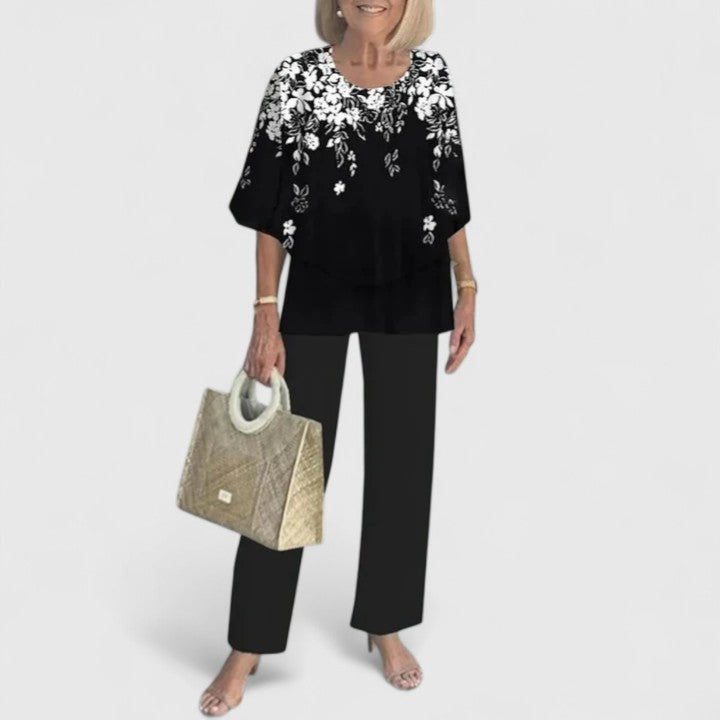 Celine | Women's Floral Print Top with Wide-Leg Trousers Set