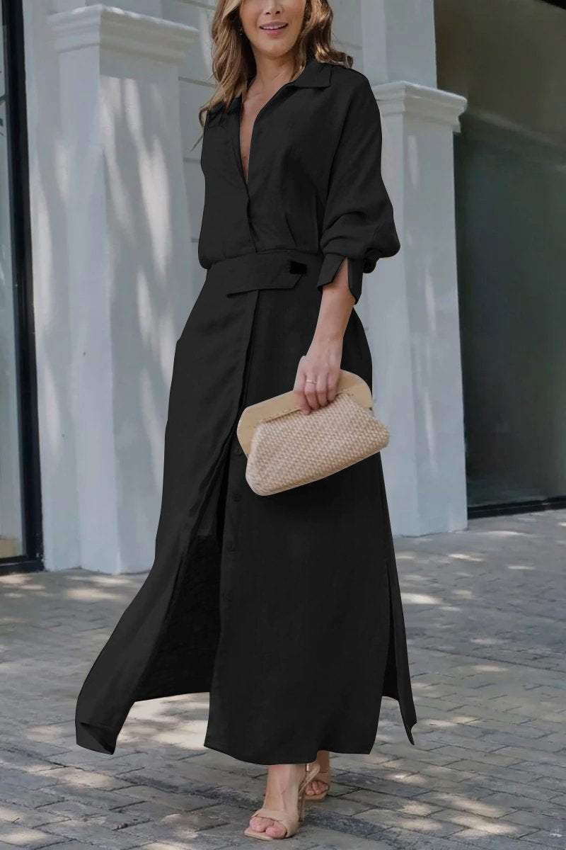 Camille | Women's Collared Belted Maxi Dress