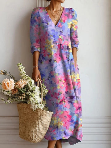 Celine | Women's Floral V-Neck Long Sleeve Midi Dress