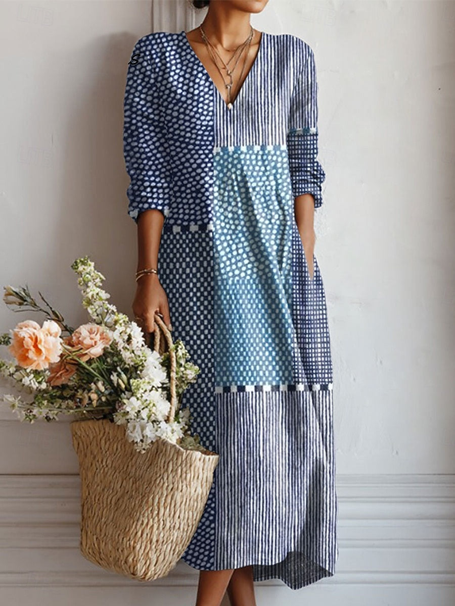Celine | Women's Floral V-Neck Long Sleeve Midi Dress