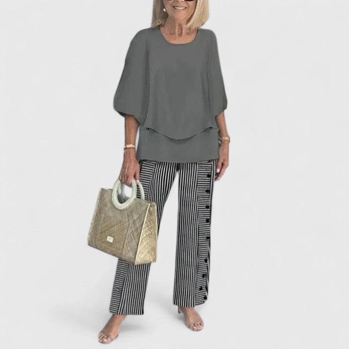 Celine | Women's Floral Print Top with Wide-Leg Trousers Set