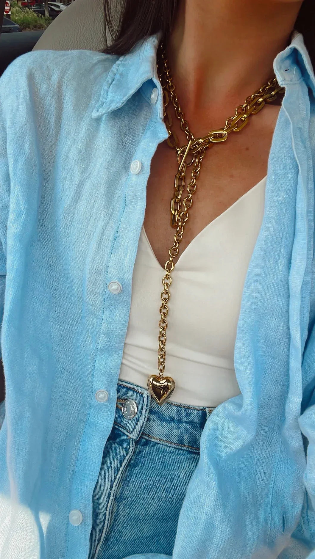 Wrap Around Gold Puffy Heart Pendant Necklace