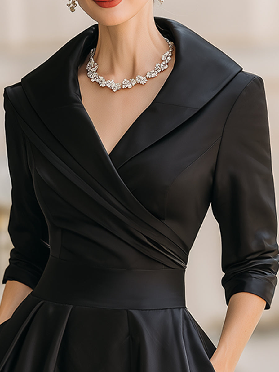 Beatrice | Women¡äs Retro Satin Midi Dress Featuring a Draped Collar