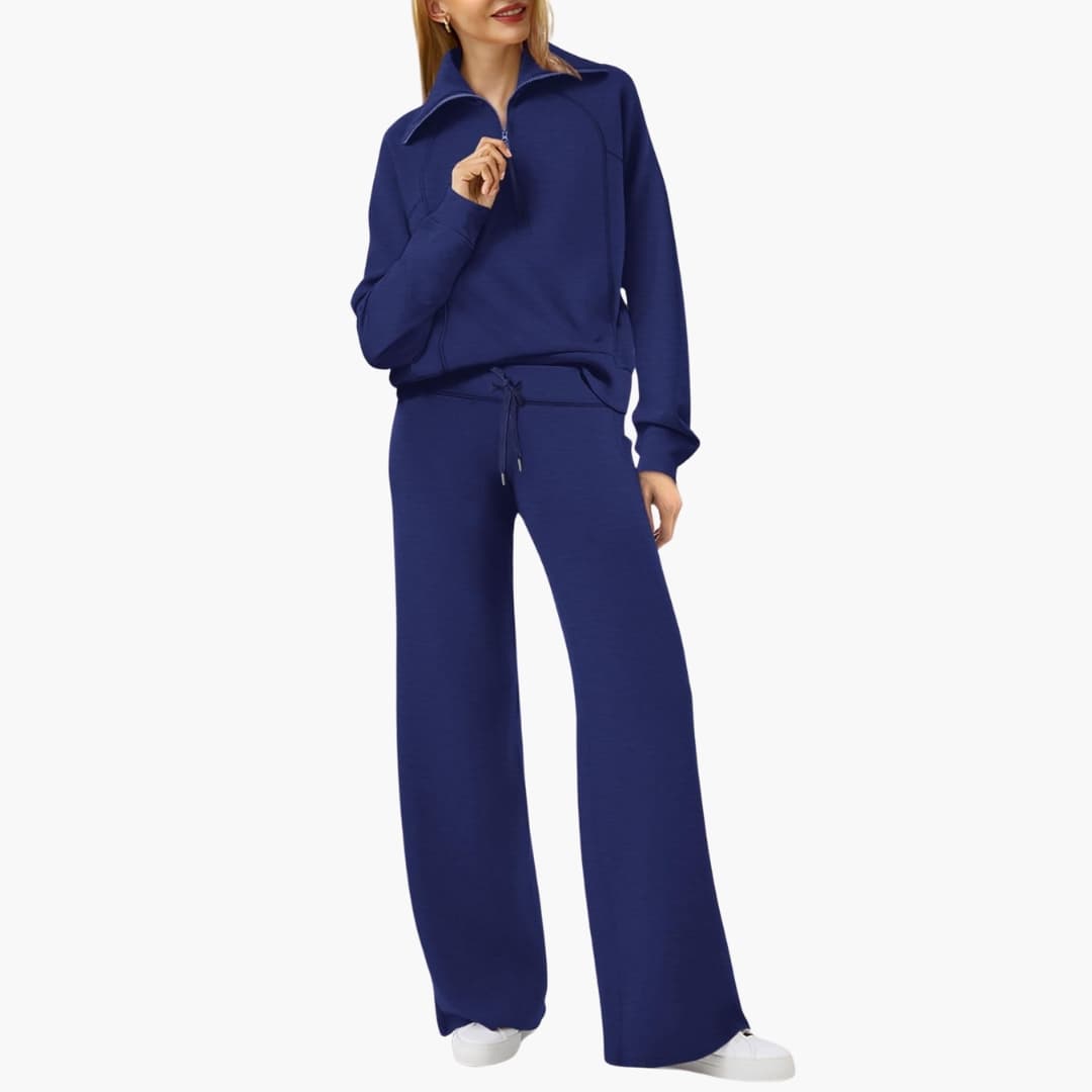 Daphne | Women's Half Zip Wide Leg Lounge Set