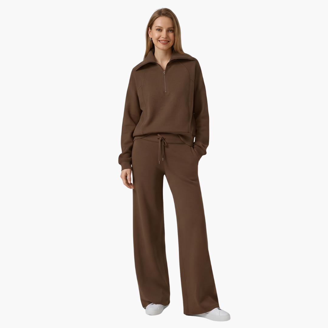 Daphne | Women's Half Zip Wide Leg Lounge Set