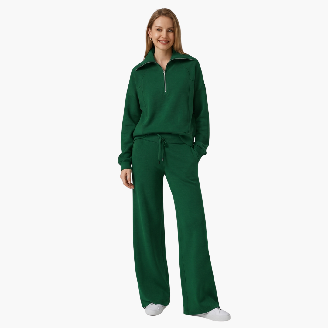 Daphne | Women's Half Zip Wide Leg Lounge Set