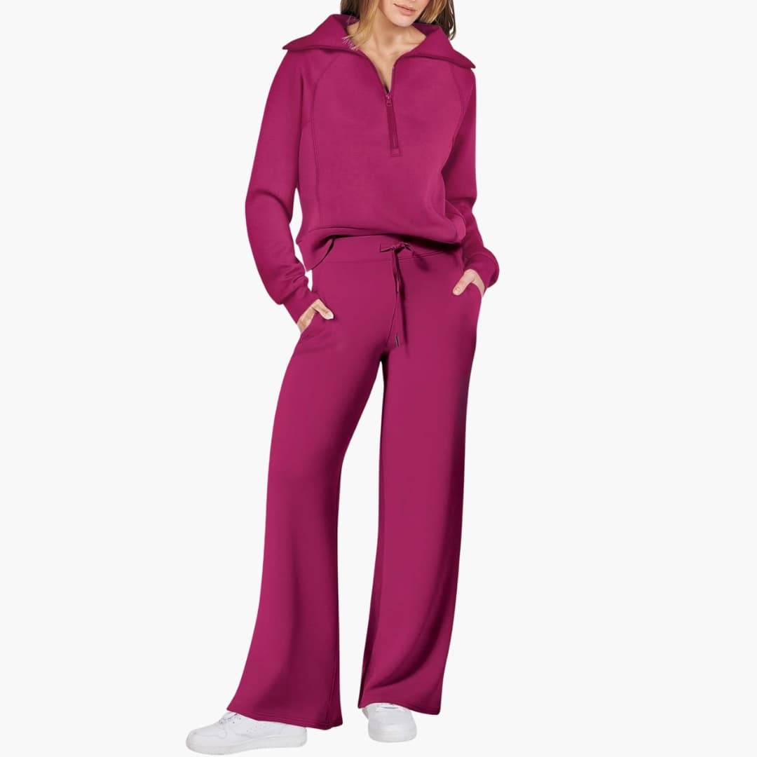 Daphne | Women's Half Zip Wide Leg Lounge Set
