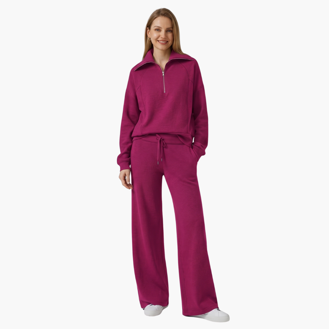 Daphne | Women's Half Zip Wide Leg Lounge Set
