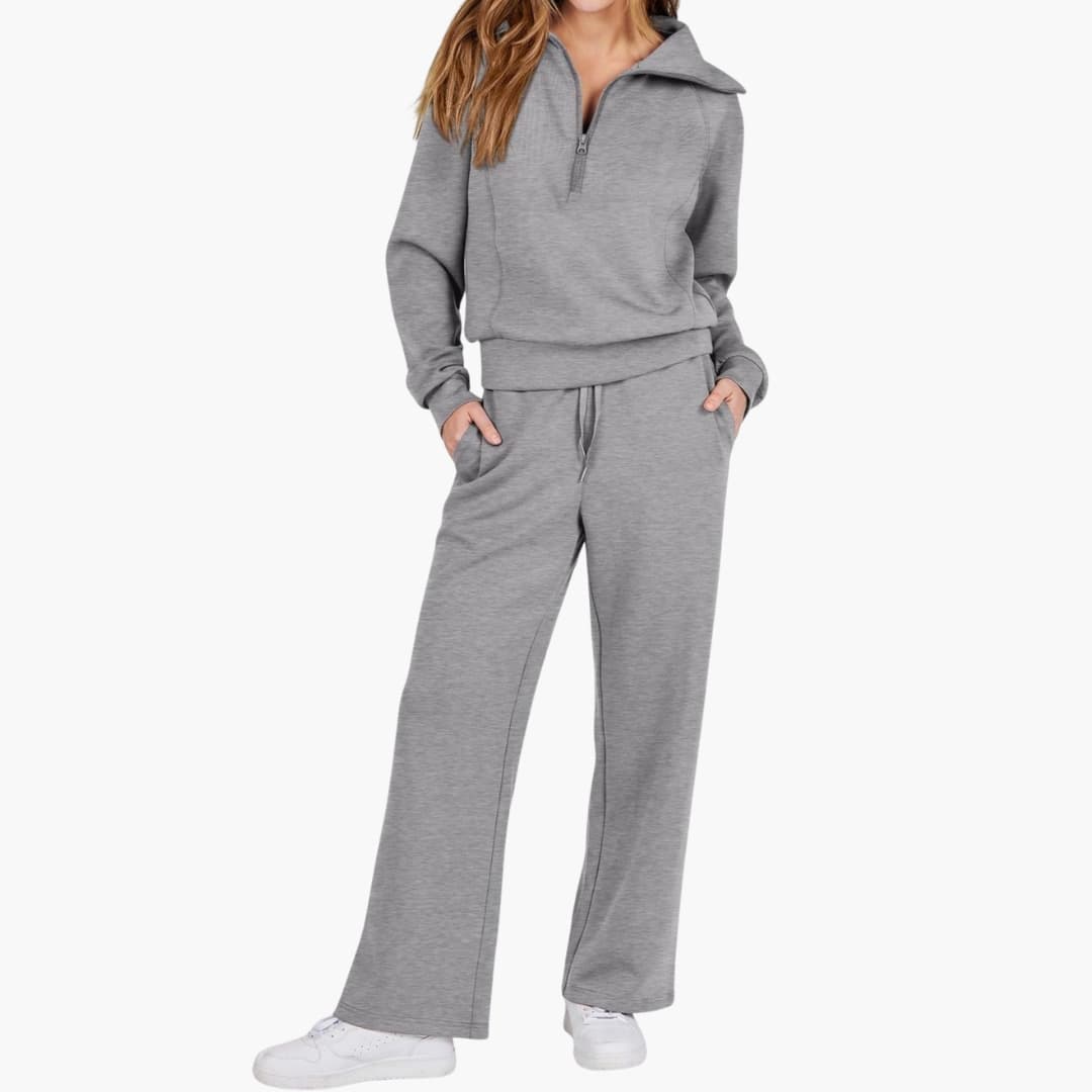 Daphne | Women's Half Zip Wide Leg Lounge Set