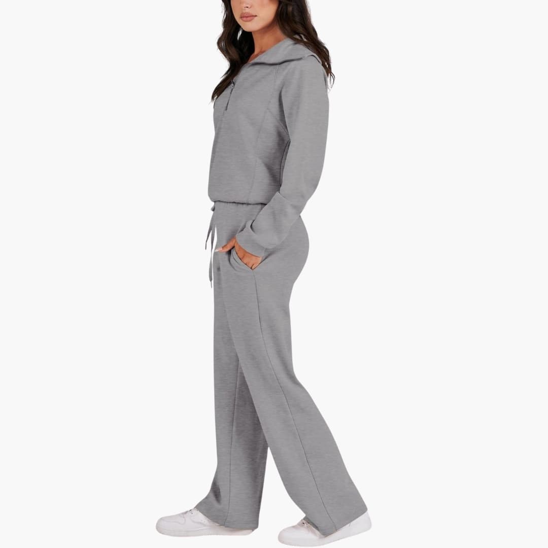Daphne | Women's Half Zip Wide Leg Lounge Set