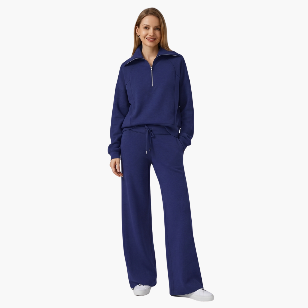 Daphne | Women's Half Zip Wide Leg Lounge Set
