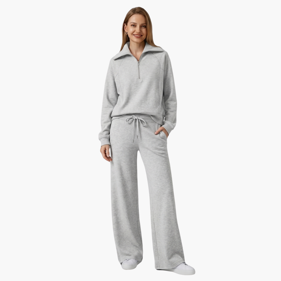 Daphne | Women's Half Zip Wide Leg Lounge Set
