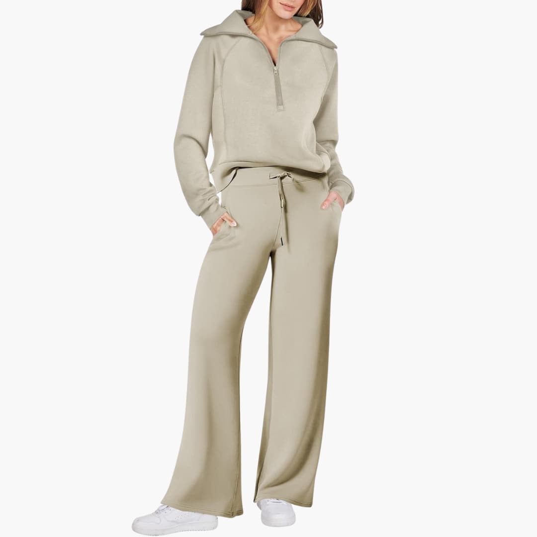 Daphne | Women's Half Zip Wide Leg Lounge Set
