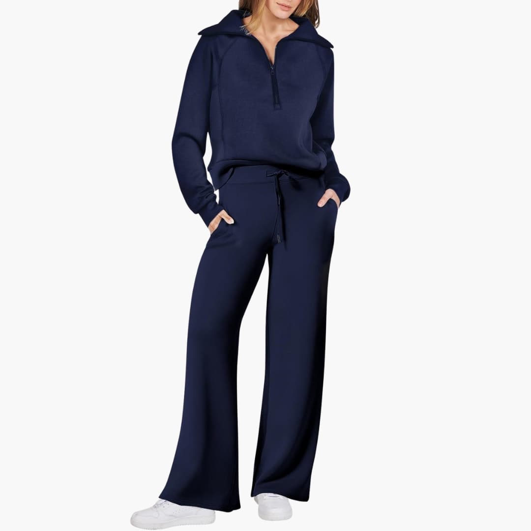 Daphne | Women's Half Zip Wide Leg Lounge Set