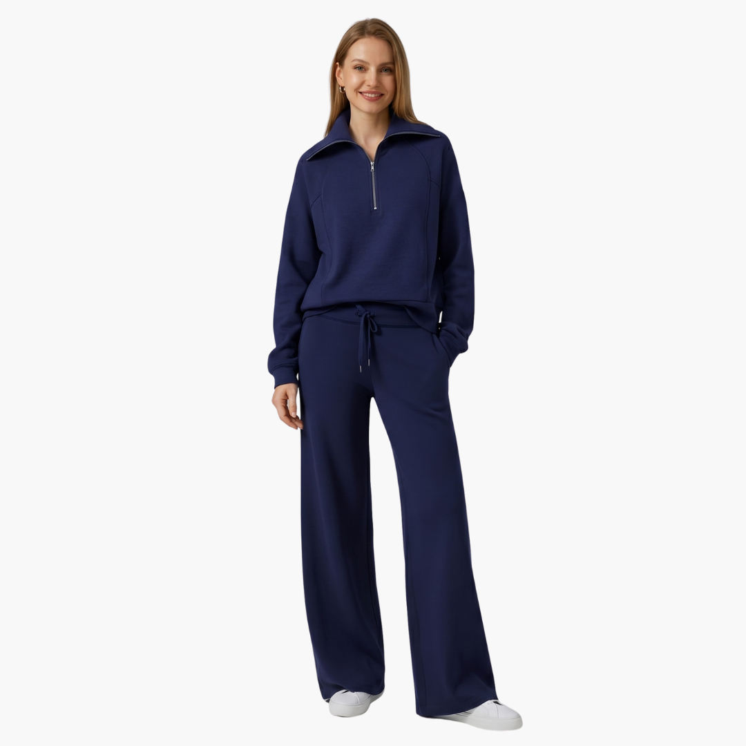 Daphne | Women's Half Zip Wide Leg Lounge Set