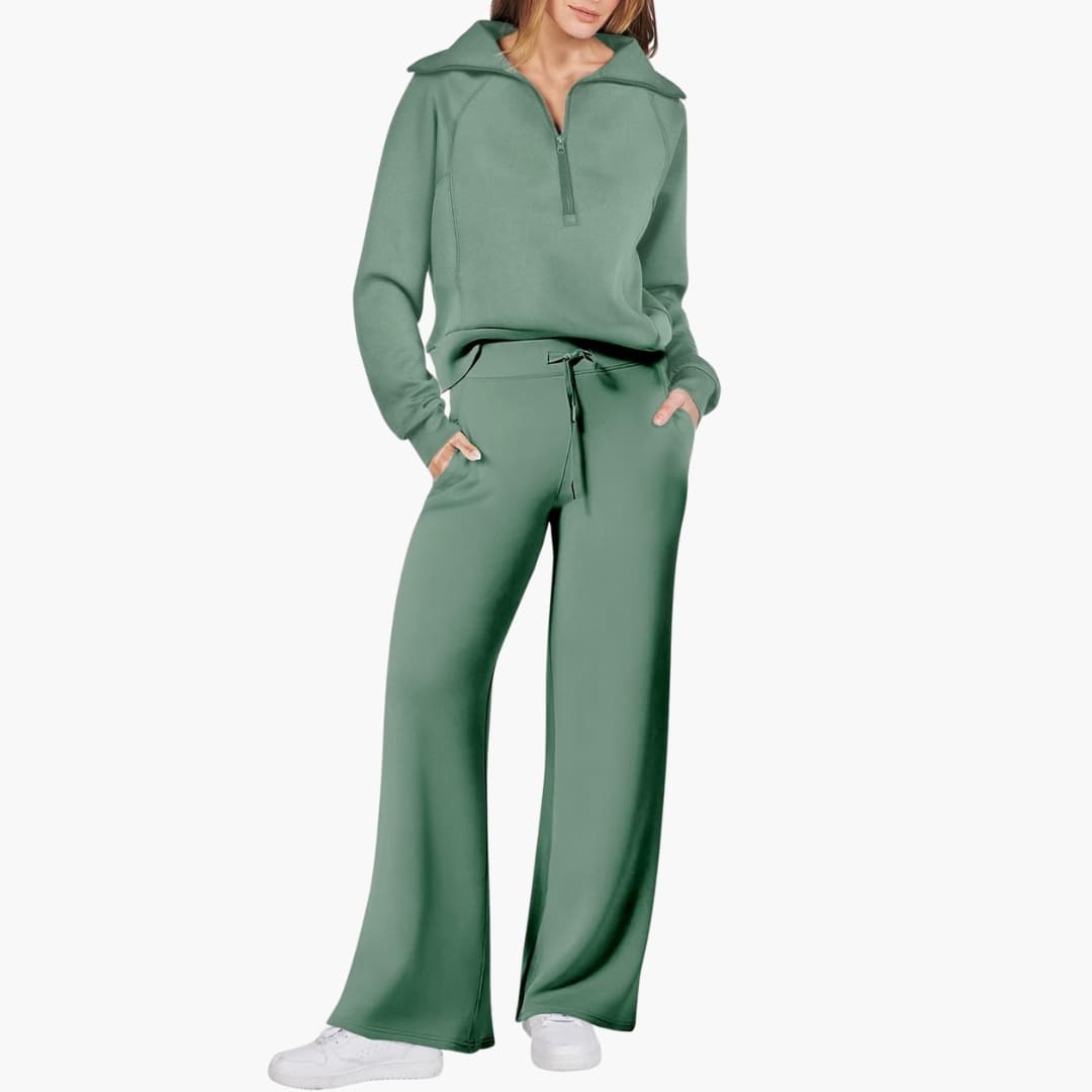 Daphne | Women's Half Zip Wide Leg Lounge Set