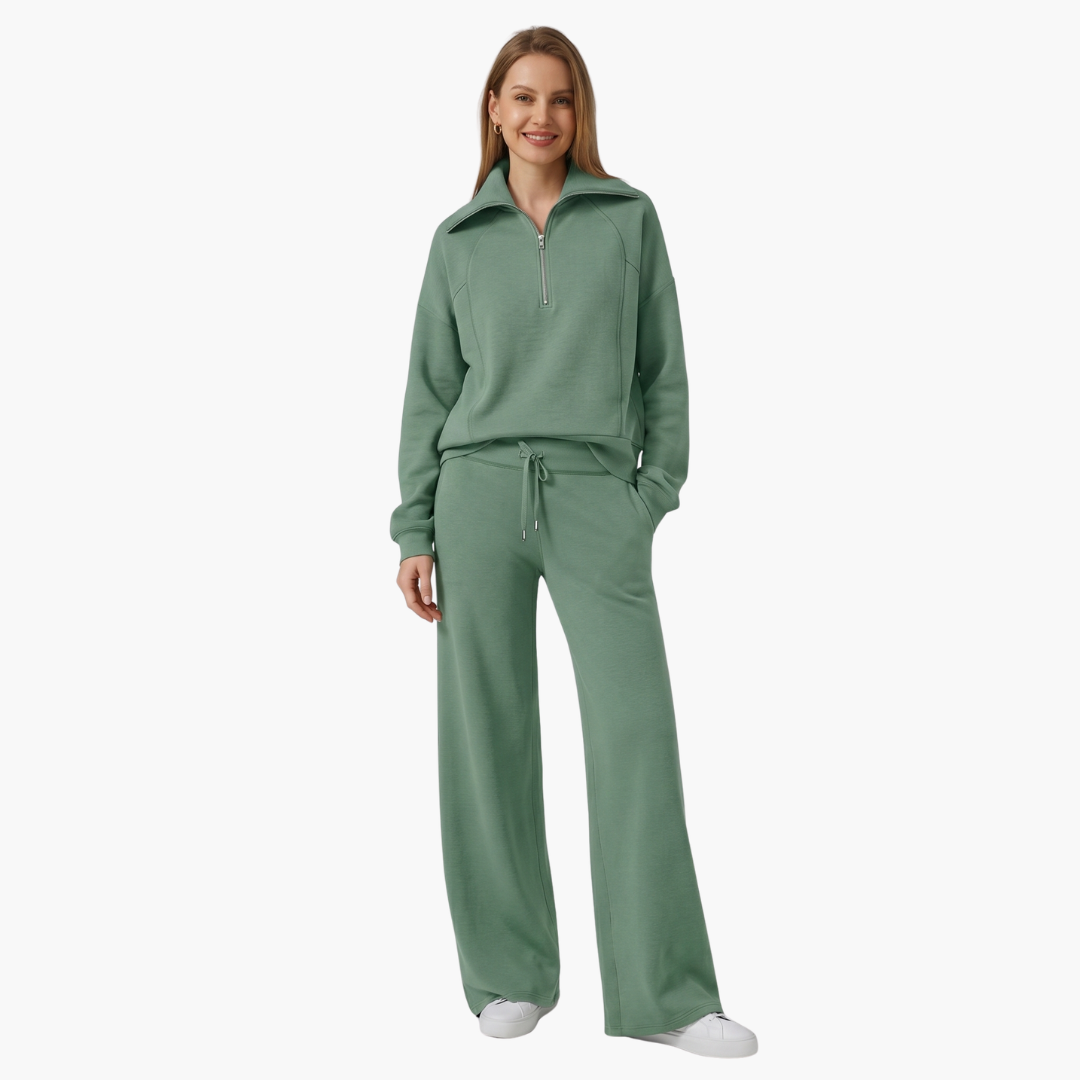 Daphne | Women's Half Zip Wide Leg Lounge Set