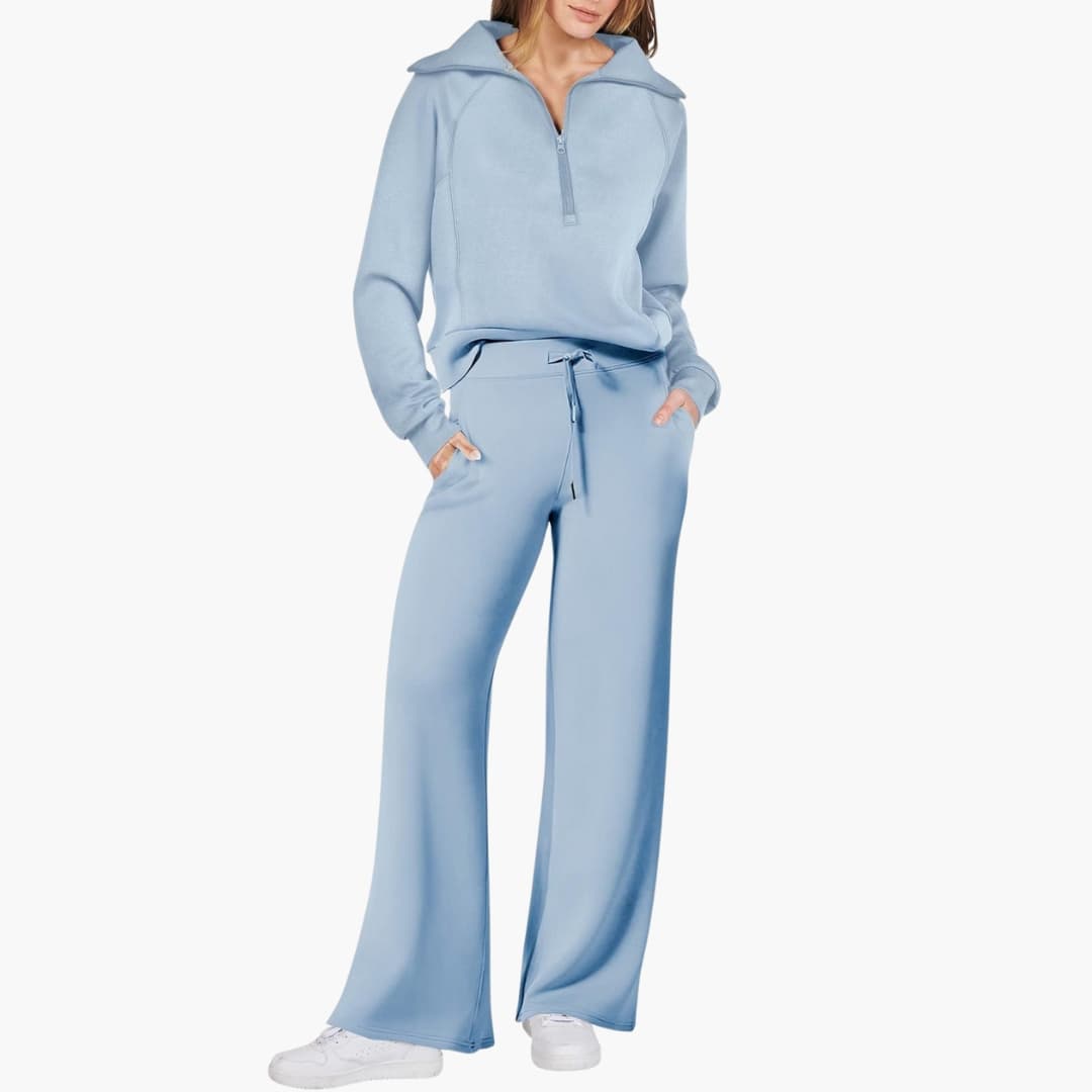 Daphne | Women's Half Zip Wide Leg Lounge Set