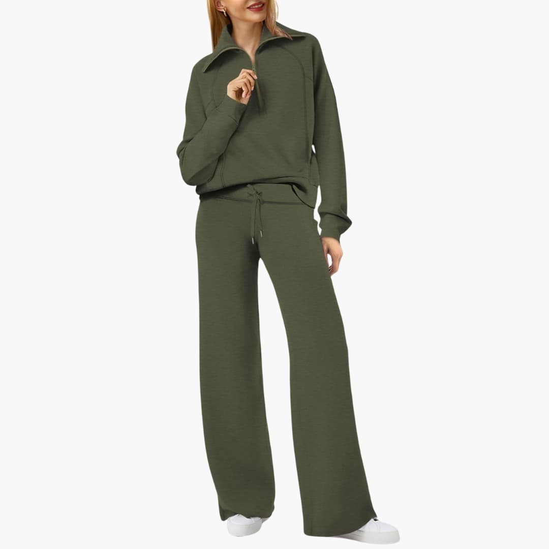 Daphne | Women's Half Zip Wide Leg Lounge Set