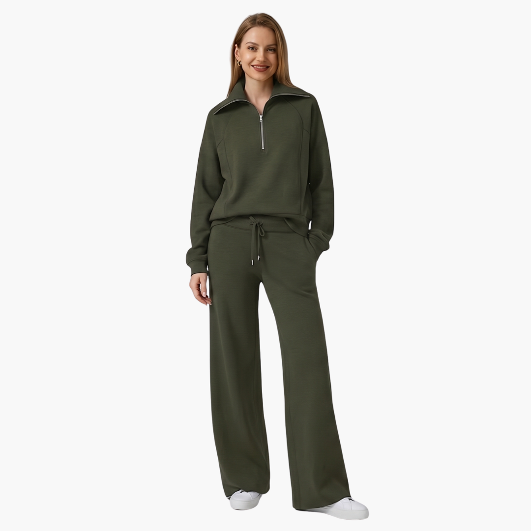 Daphne | Women's Half Zip Wide Leg Lounge Set