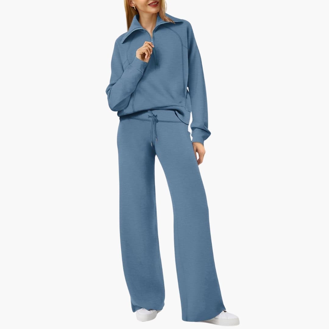 Daphne | Women's Half Zip Wide Leg Lounge Set
