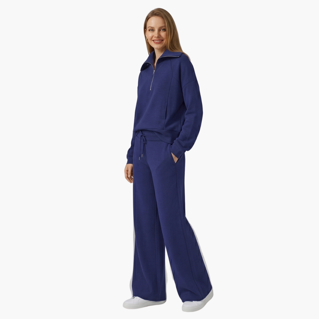 Daphne | Women's Half Zip Wide Leg Lounge Set