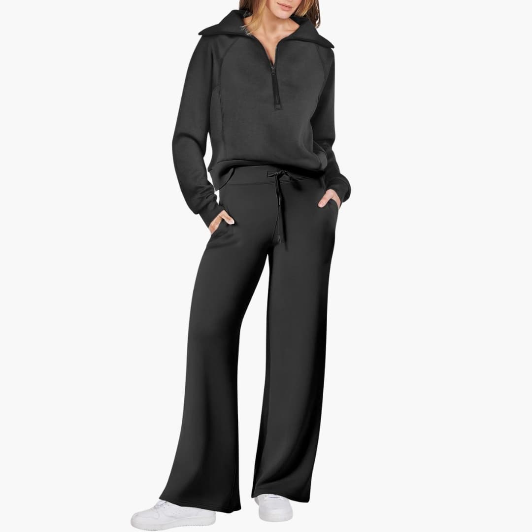 Daphne | Women's Half Zip Wide Leg Lounge Set