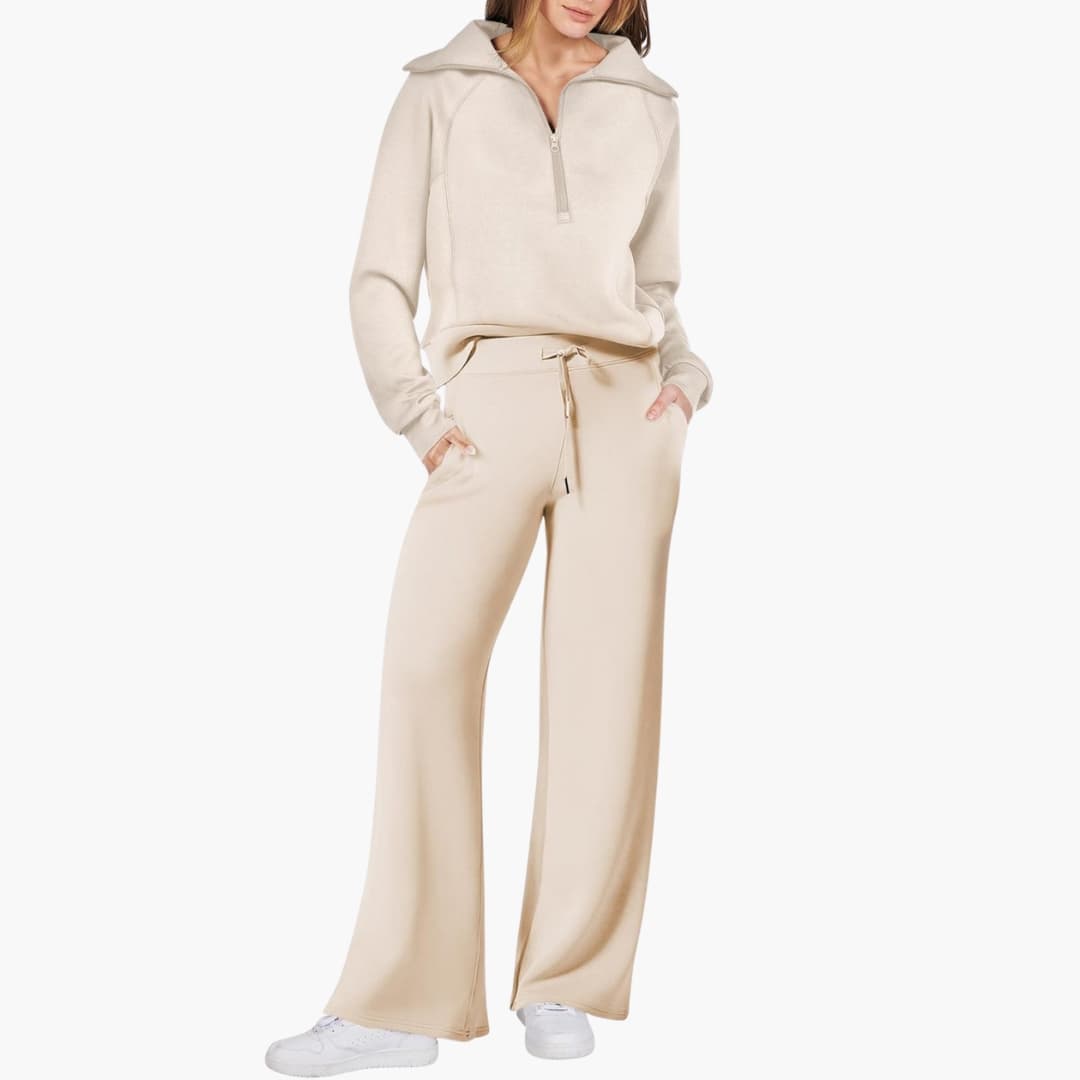 Daphne | Women's Half Zip Wide Leg Lounge Set